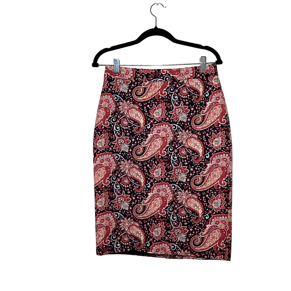 Talbots Paisley Floral Pencil Skirt Women's 6 Red Navy Pink  Knee Length Lined